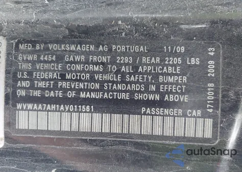 2010 Volkswagen Eos Komfort from USA, damaged, VIN WVWAA7AH1AV011561